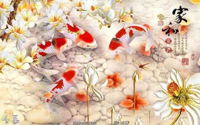 File in ấn Tranh cửu ngư quần hội sen cá S117 (bản gốc) chất lượng cao