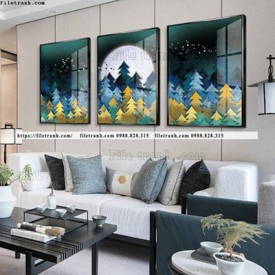 File tranh tranh bo 3 tam pha le guong 631 (bản gốc) in lụa dán tường