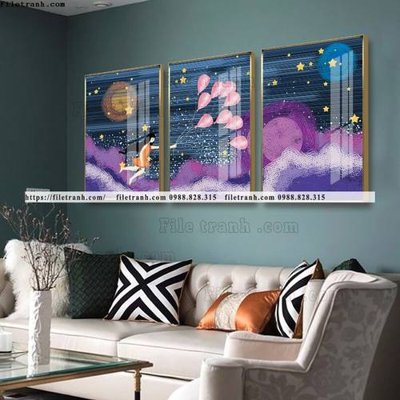 File tranh tranh bo 3 tam pha le guong 802 (gốc) in trên kính