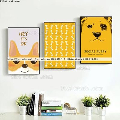 Tải file tranh bo 3 tranh hoat hinh tre em ngho nghinh 508 (ảnh gốc) in tranh kính