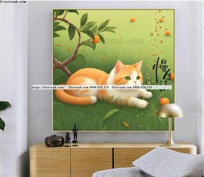 File in trần tranh con meo duoi goc cay dep 513 (bản gốc) đại dương