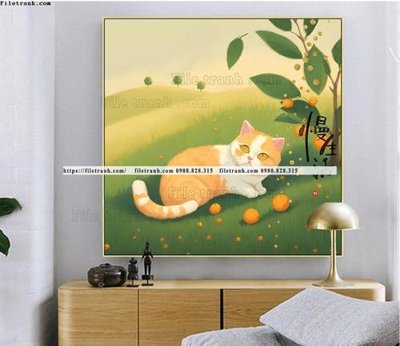 File PSD tranh con meo duoi goc cay dep 514 (nguyên gốc) chất lượng cao