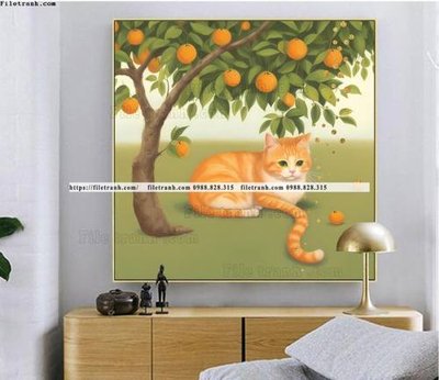 File tranh gốc tranh con meo duoi goc cay dep 520 (bản đẹp) độc quyền