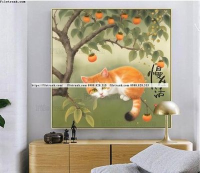 File tranh gốc tranh con meo duoi goc cay dep 522 (bản quyền) Filetranh.com