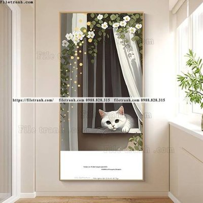 File tranh tranh con meo ve tay ben cua so 519 (file gốc) chuẩn màu in