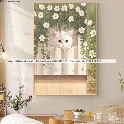 Tải xuống file tranh gốc tranh con meo ve tay ben cua so 530 (PSD/TIFF)