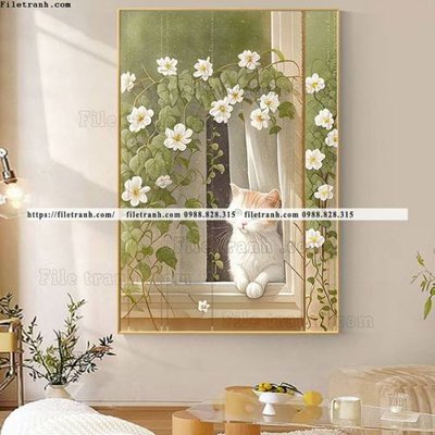 Tải về file gốc tranh con meo ve tay ben cua so 532 (dùng cho in quảng cáo)