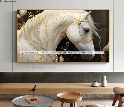 Download file gốc tranh con ngua trang 1 minh tuyet dep 500 (in lụa) cao cấp