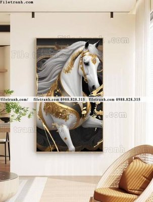 File gốc tranh con ngua trang 1 minh tuyet dep 504 (in tráng gương) ốp tường