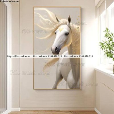 File gốc tranh con ngua trang 1 minh tuyet dep 517 (in lụa) tranh phong thủy