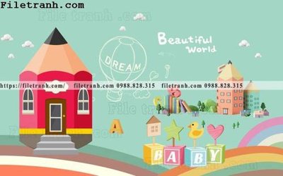 File ảnh tranh dan hoat hinh phong tre em ve tay 132 (gốc) in decal dán tường