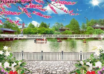 File in trần tranh nen tuong phong cach Trung Hoa173 (bản gốc) mây trời