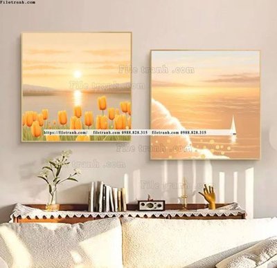 File ảnh tranh ve bai bien hoang hon dep 508 (gốc) in standee