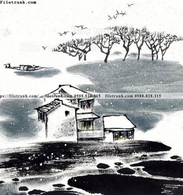 File gốc tranh ve thi tran giang nam 757 (in lụa) tranh phong thủy