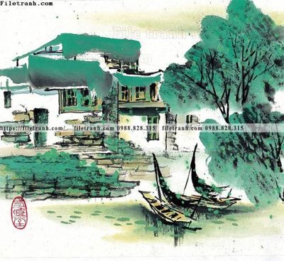 File tranh tranh ve thi tran giang nam 800 (bản gốc) in lụa 5D